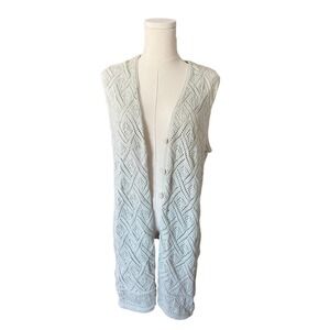 Vintage Liz Sport Long Sweater Duster Sleeveless Open Knit Button Front 90's​
